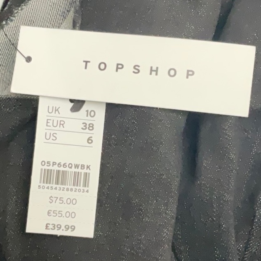 TOPSHOP SEAMED DENIM IN WASHED BLACK ROUND NECK PUFF SHOULDER | SIZE UK10  NWT - Picture 12 of 12